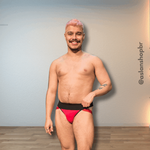 Jockstrap Vermelha e  Preto Elastico 6 mm Star Aslan