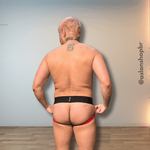 Jockstrap Vermelha e  Preto Elastico 6 mm Star Aslan - Imagem 3