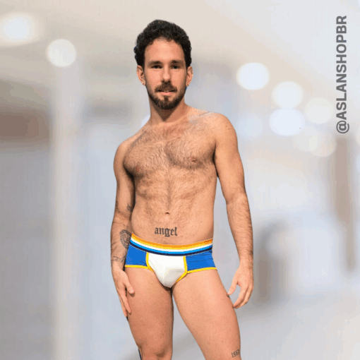 Cueca Azul Branco e Amarelo Slip Apolo