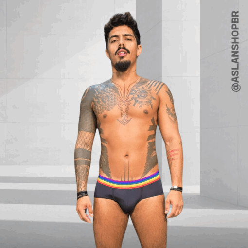 Cueca Preta Slip Dryfit Pride