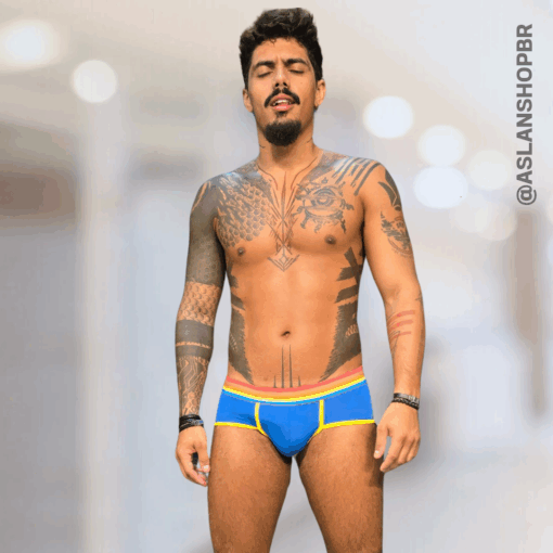 Cueca Azul Tropical Slip line Amarelo Arion