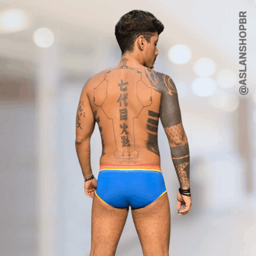 Cueca Azul Tropical Slip line Amarelo Arion - Imagem 3