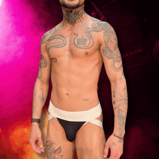 Jockstrap Preta Elastico Branco Largo