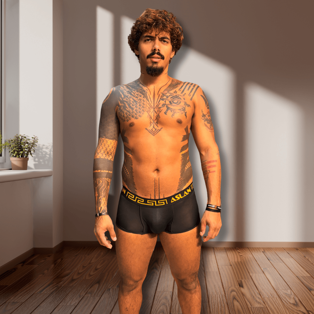 Cueca Boxer Preta Cava Egípcia el Dourado