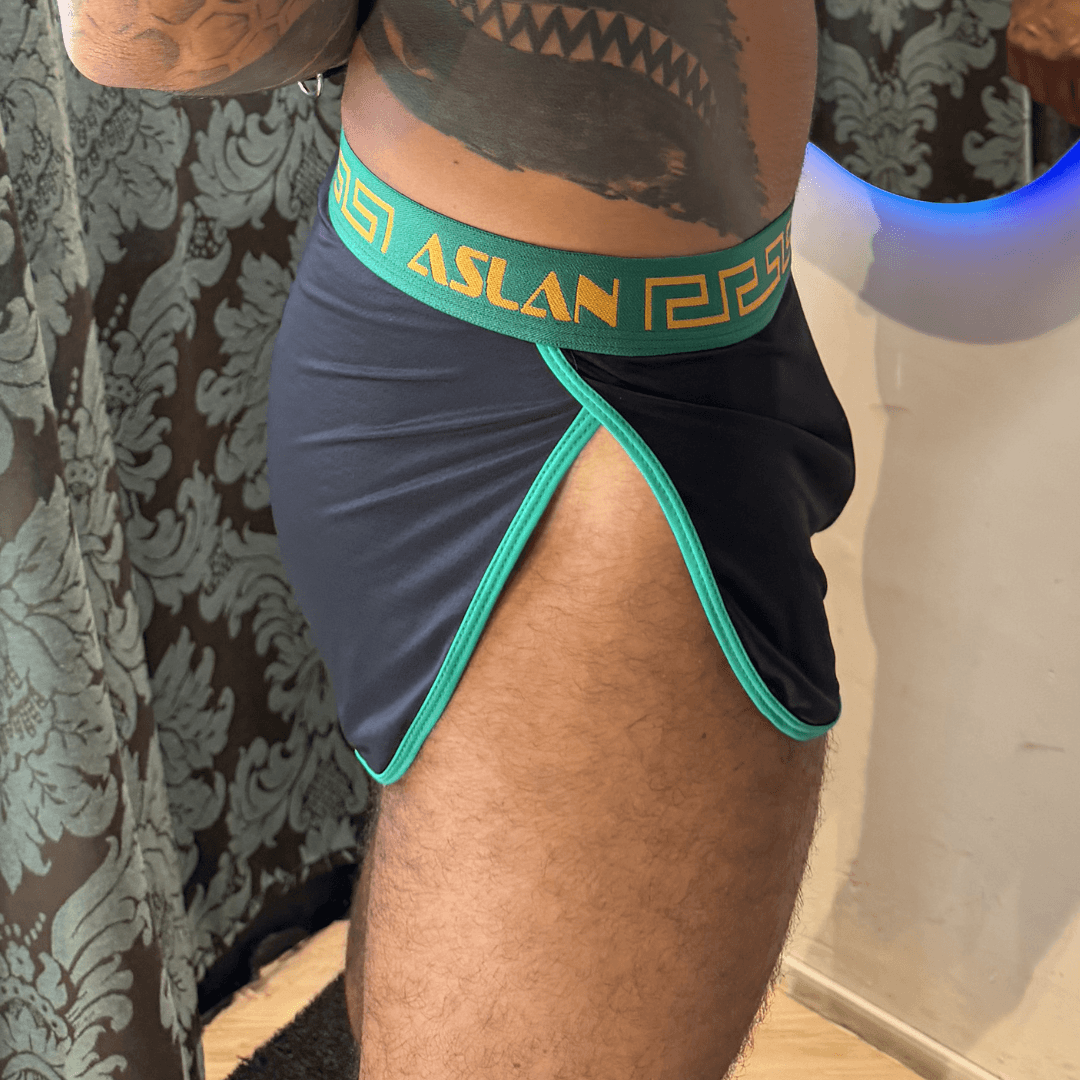 Short de Academia Masculino Aslan com Abertura Lateral - Preto line verde - Imagem 3