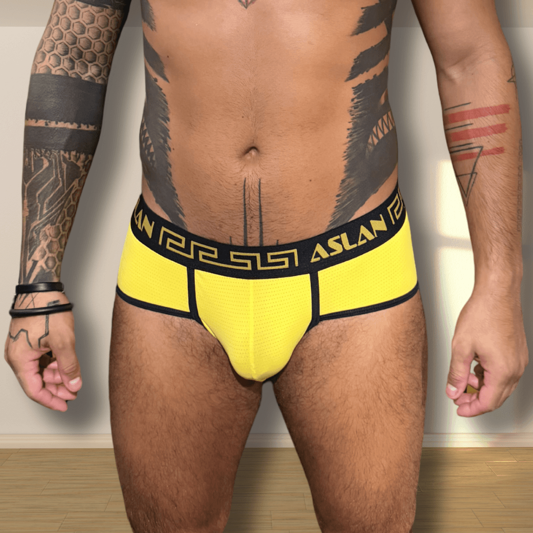 Cueca Amarela line Preto el Preto Dourado